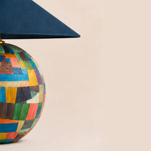 Multicolour Sphere straw marquetry lamp by Eleanor Nadimi